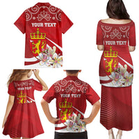 Personalized Norway Constitution Day Family Matching Puletasi and Hawaiian Shirt Norwegian Lion Pyramidal Saxifrage