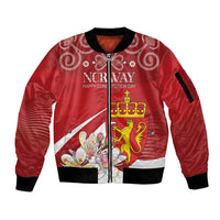 Personalized Norway Constitution Day Sleeve Zip Bomber Jacket Norwegian Lion Pyramidal Saxifrage