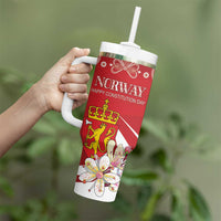 Personalized Norway Constitution Day Tumbler With Handle Norwegian Lion Pyramidal Saxifrage
