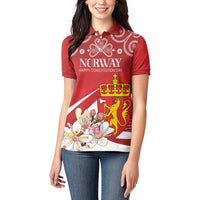 Personalized Norway Constitution Day Women Polo Shirt Norwegian Lion Pyramidal Saxifrage