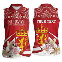 Personalized Norway Constitution Day Women Sleeveless Polo Shirt Norwegian Lion Pyramidal Saxifrage