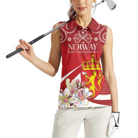 Personalized Norway Constitution Day Women Sleeveless Polo Shirt Norwegian Lion Pyramidal Saxifrage