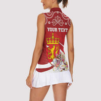 Personalized Norway Constitution Day Women Sleeveless Polo Shirt Norwegian Lion Pyramidal Saxifrage