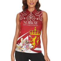 Personalized Norway Constitution Day Women Sleeveless Polo Shirt Norwegian Lion Pyramidal Saxifrage