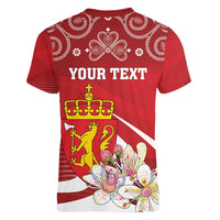 Personalized Norway Constitution Day Women V-Neck T-Shirt Norwegian Lion Pyramidal Saxifrage