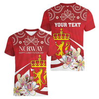 Personalized Norway Constitution Day Women V-Neck T-Shirt Norwegian Lion Pyramidal Saxifrage