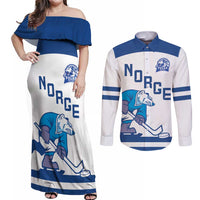 Custom Norway Hockey Couples Matching Off Shoulder Maxi Dress and Long Sleeve Button Shirt Norge Polar Bears