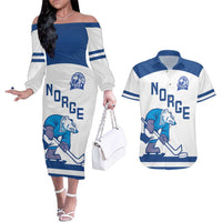 Custom Norway Hockey Couples Matching Off The Shoulder Long Sleeve Dress and Hawaiian Shirt Norge Polar Bears