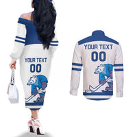 Custom Norway Hockey Couples Matching Off The Shoulder Long Sleeve Dress and Long Sleeve Button Shirt Norge Polar Bears