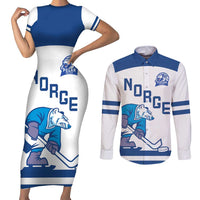 Custom Norway Hockey Couples Matching Short Sleeve Bodycon Dress and Long Sleeve Button Shirt Norge Polar Bears