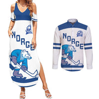 Custom Norway Hockey Couples Matching Summer Maxi Dress and Long Sleeve Button Shirt Norge Polar Bears