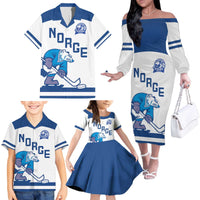 Custom Norway Hockey Family Matching Off The Shoulder Long Sleeve Dress and Hawaiian Shirt Norge Polar Bears