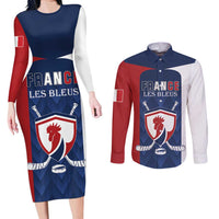 Custom France Hockey Couples Matching Long Sleeve Bodycon Dress and Long Sleeve Button Shirt Les Bleus Go Champions