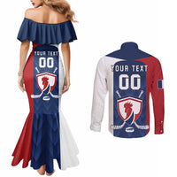 Custom France Hockey Couples Matching Mermaid Dress and Long Sleeve Button Shirt Les Bleus Go Champions
