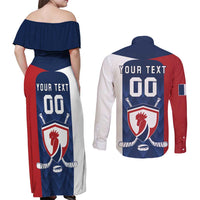 Custom France Hockey Couples Matching Off Shoulder Maxi Dress and Long Sleeve Button Shirt Les Bleus Go Champions
