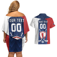 Custom France Hockey Couples Matching Off Shoulder Short Dress and Hawaiian Shirt Les Bleus Go Champions