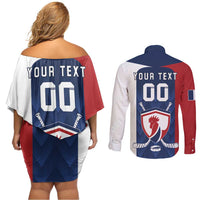 Custom France Hockey Couples Matching Off Shoulder Short Dress and Long Sleeve Button Shirt Les Bleus Go Champions