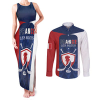 Custom France Hockey Couples Matching Tank Maxi Dress and Long Sleeve Button Shirt Les Bleus Go Champions