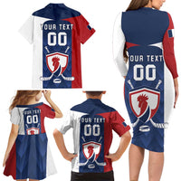 Custom France Hockey Family Matching Long Sleeve Bodycon Dress and Hawaiian Shirt Les Bleus Go Champions