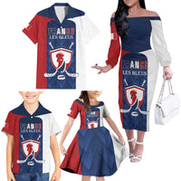 Custom France Hockey Family Matching Off The Shoulder Long Sleeve Dress and Hawaiian Shirt Les Bleus Go Champions