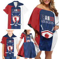 Custom France Hockey Family Matching Off Shoulder Short Dress and Hawaiian Shirt Les Bleus Go Champions