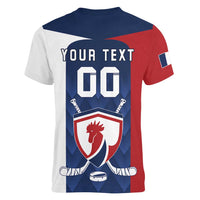 Custom France Hockey Women V-Neck T-Shirt Les Bleus Go Champions