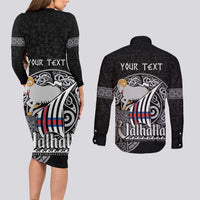 Personalized Viking Faroe Islands Couples Matching Long Sleeve Bodycon Dress and Long Sleeve Button Shirt Valhalla Viking Pattern