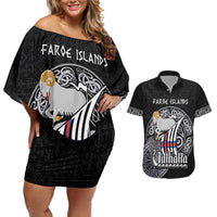 Personalized Viking Faroe Islands Couples Matching Off Shoulder Short Dress and Hawaiian Shirt Valhalla Viking Pattern