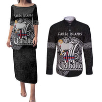 Personalized Viking Faroe Islands Couples Matching Puletasi and Long Sleeve Button Shirt Valhalla Viking Pattern