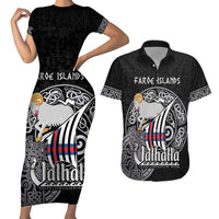Personalized Viking Faroe Islands Couples Matching Short Sleeve Bodycon Dress and Hawaiian Shirt Valhalla Viking Pattern