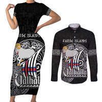 Personalized Viking Faroe Islands Couples Matching Short Sleeve Bodycon Dress and Long Sleeve Button Shirt Valhalla Viking Pattern