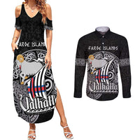 Personalized Viking Faroe Islands Couples Matching Summer Maxi Dress and Long Sleeve Button Shirt Valhalla Viking Pattern