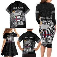 Personalized Viking Faroe Islands Family Matching Long Sleeve Bodycon Dress and Hawaiian Shirt Valhalla Viking Pattern