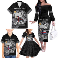 Personalized Viking Faroe Islands Family Matching Off The Shoulder Long Sleeve Dress and Hawaiian Shirt Valhalla Viking Pattern
