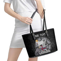 Personalized Viking Faroe Islands Leather Tote Bag Valhalla Viking Pattern