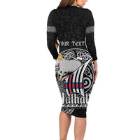 Personalized Viking Faroe Islands Long Sleeve Bodycon Dress Valhalla Viking Pattern
