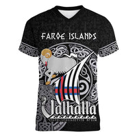 Personalized Viking Faroe Islands Women V-Neck T-Shirt Valhalla Viking Pattern