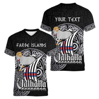 Personalized Viking Faroe Islands Women V-Neck T-Shirt Valhalla Viking Pattern