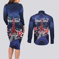 Personalized Happy Bastille Day Couples Matching Long Sleeve Bodycon Dress and Long Sleeve Button Shirt Vive la France!