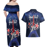 Personalized Happy Bastille Day Couples Matching Off Shoulder Maxi Dress and Hawaiian Shirt Vive la France!