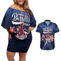 Personalized Happy Bastille Day Couples Matching Off Shoulder Short Dress and Hawaiian Shirt Vive la France!