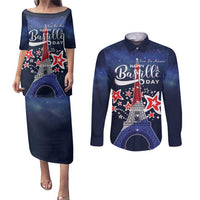 Personalized Happy Bastille Day Couples Matching Puletasi and Long Sleeve Button Shirt Vive la France!