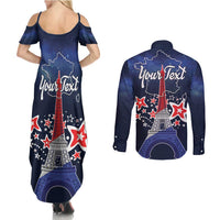 Personalized Happy Bastille Day Couples Matching Summer Maxi Dress and Long Sleeve Button Shirt Vive la France!