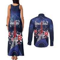 Personalized Happy Bastille Day Couples Matching Tank Maxi Dress and Long Sleeve Button Shirt Vive la France!