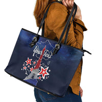 Personalized Happy Bastille Day Leather Tote Bag Vive la France!