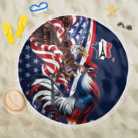 French American Heritage Month Beach Blanket Gallic Rooster And Bald Eagle