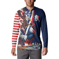 French American Heritage Month Button Sweatshirt Gallic Rooster And Bald Eagle