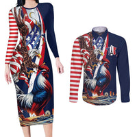 French American Heritage Month Couples Matching Long Sleeve Bodycon Dress and Long Sleeve Button Shirt Gallic Rooster And Bald Eagle