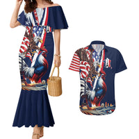 French American Heritage Month Couples Matching Mermaid Dress and Hawaiian Shirt Gallic Rooster And Bald Eagle