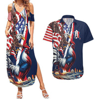 French American Heritage Month Couples Matching Summer Maxi Dress and Hawaiian Shirt Gallic Rooster And Bald Eagle